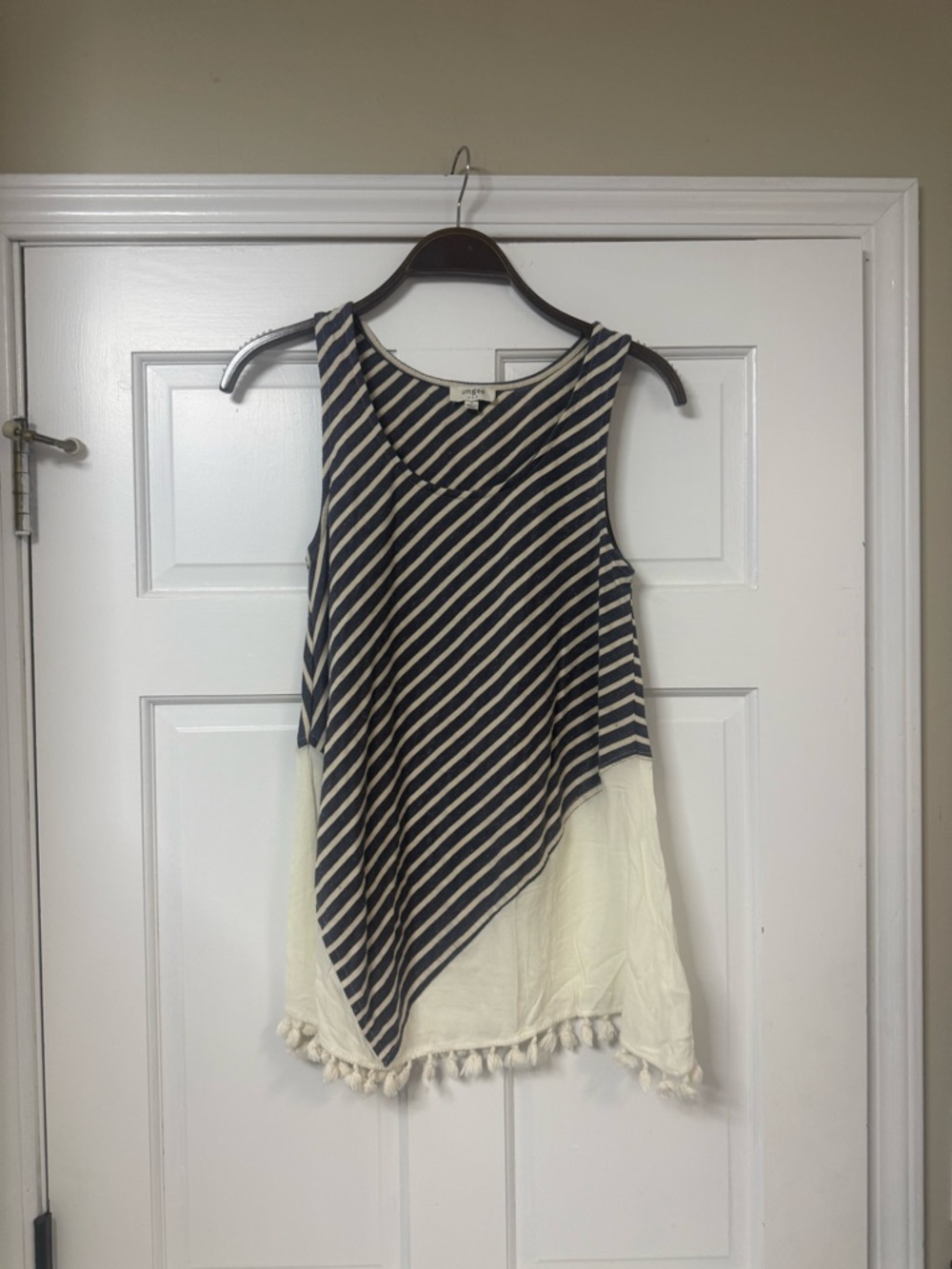 Umgee Navy and Cream Wavy-Stripe Tank Top